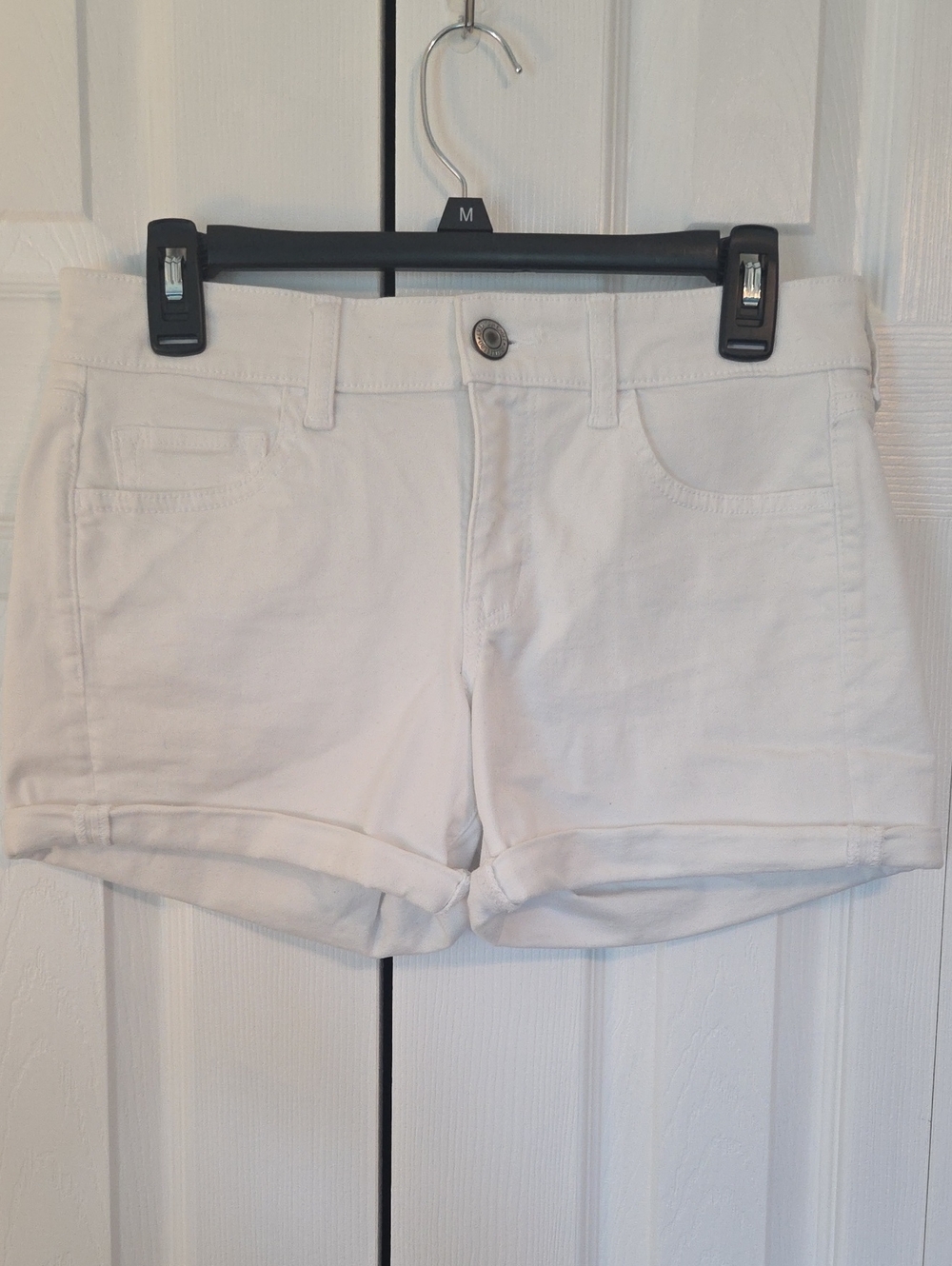 American Eagle Outfitters White Rolled-Hem Midi AEO Twill Shorts